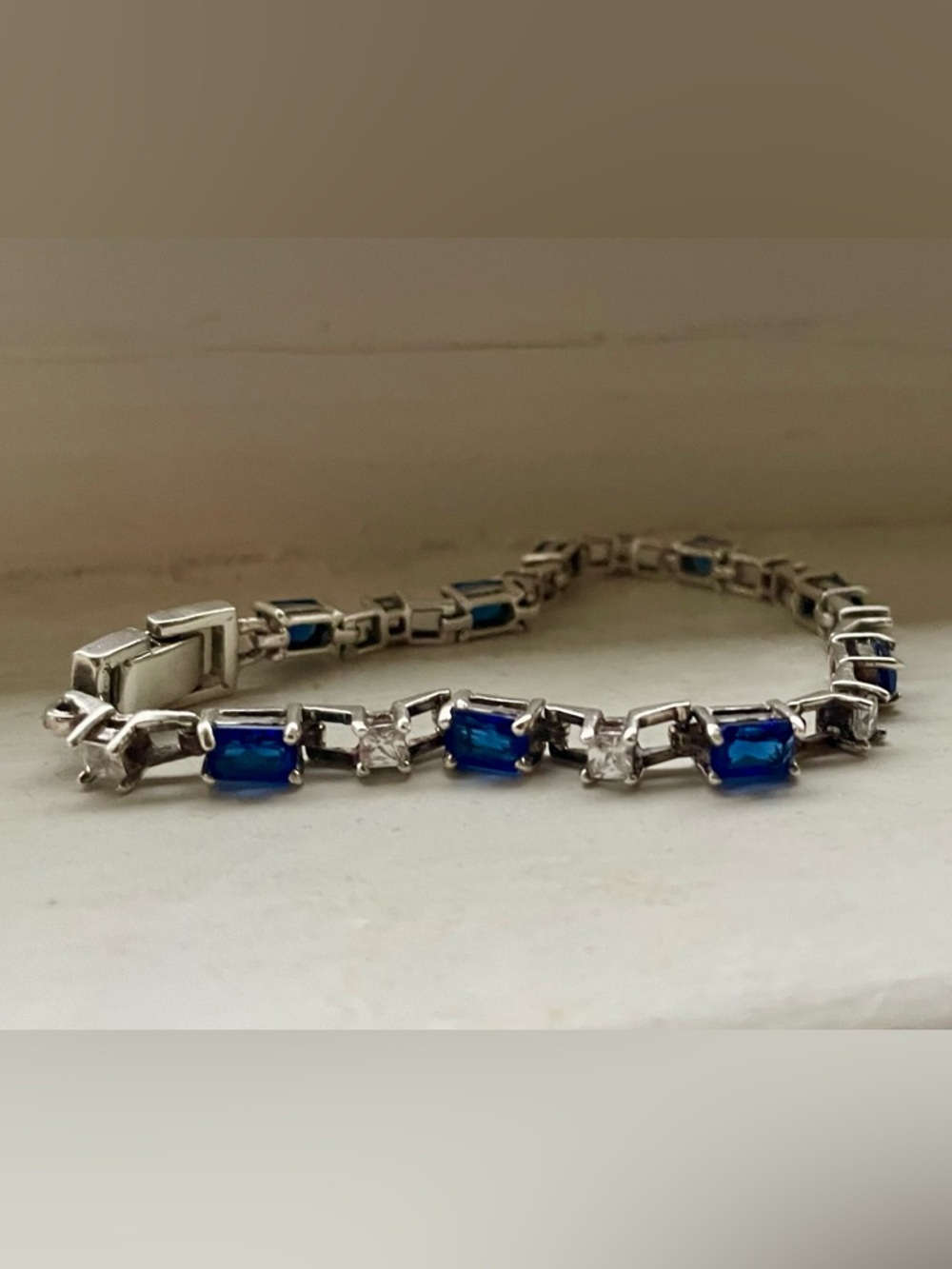 Sterling Silver Blue & Crystal Tennis Bracelet - Picture 7 of 11